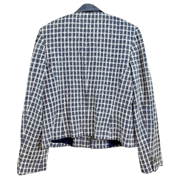 Escada Tweed Wool Blend Gingham Boucle Jacket Blue Ivory White Size IT 36 S - Picture 2 of 7